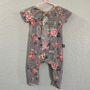 Rags romper, gray with beautiful floral and cactus screen print.